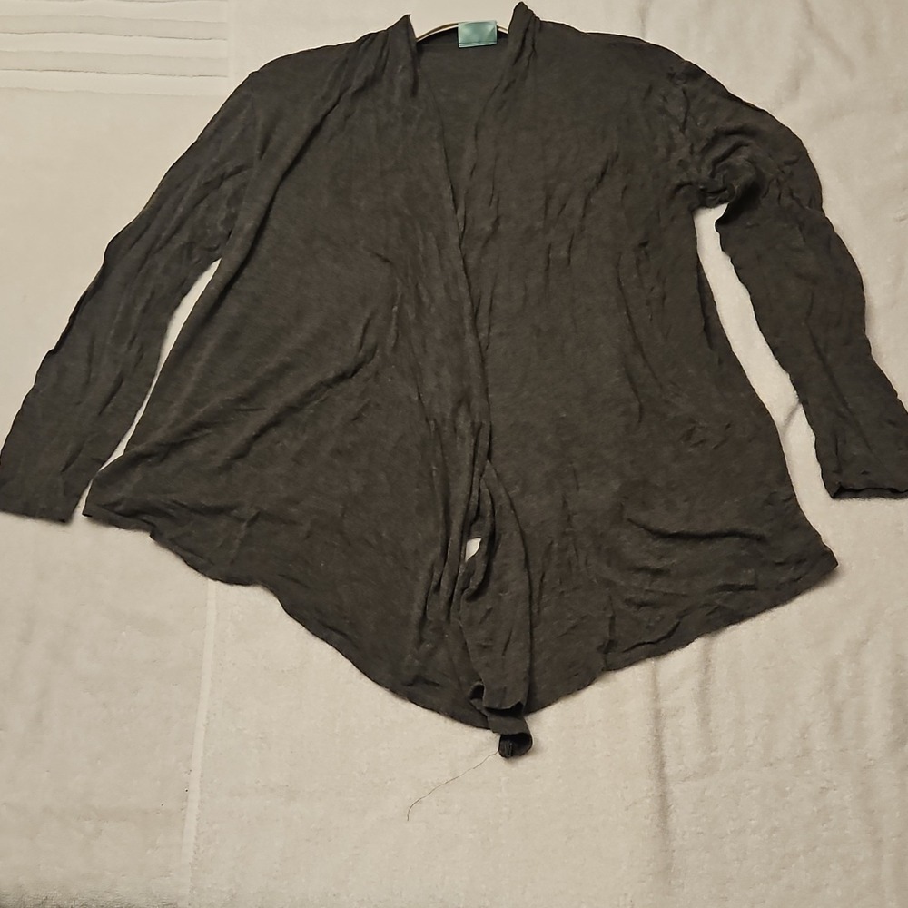 Free to Live Gray Knit Open Cardigan Sweater Lightweight Long Sleeve Women